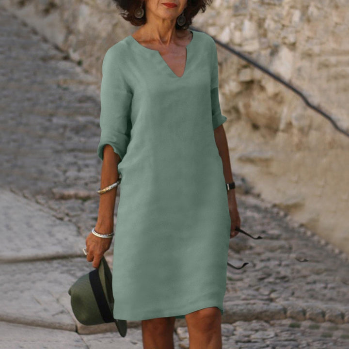 Emma | Elegantes Midi Sommerkleid mit V-Ausschnitt