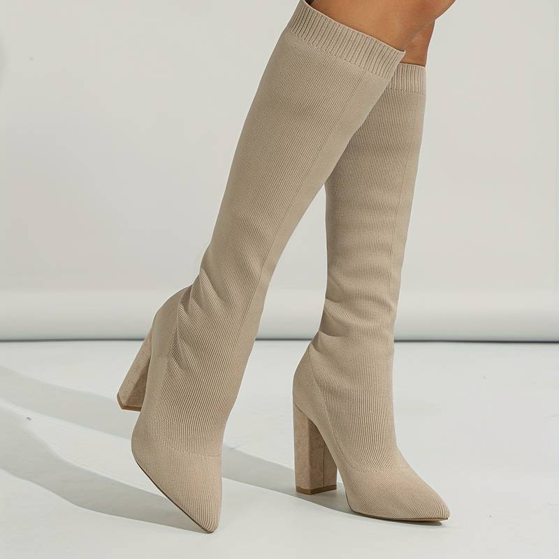 Magdalena | Trendige Damen Strickstiefel mit Hohem Absatz