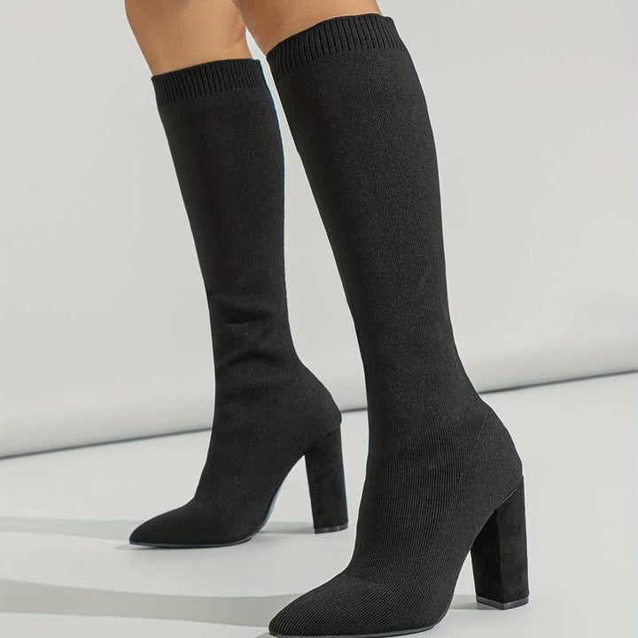 Magdalena | Trendige Damen Strickstiefel mit Hohem Absatz