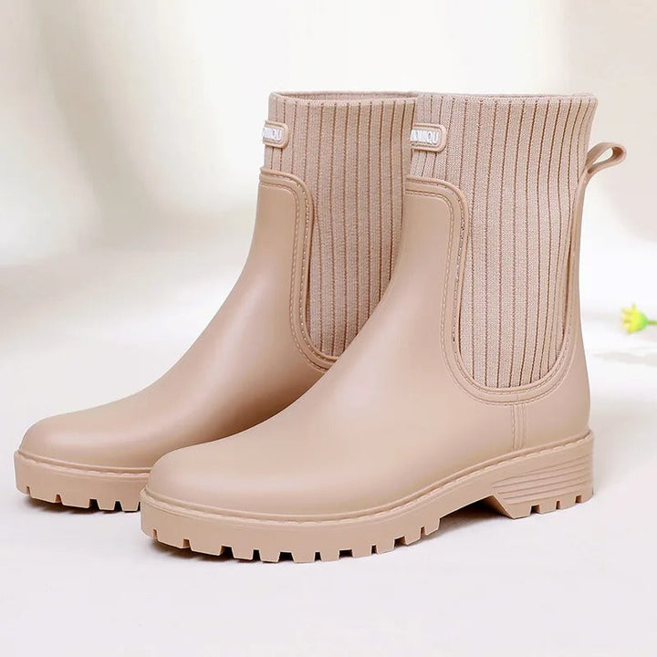 Christa | Damen Trendige Chelsea Stiefel mit Strickdetails