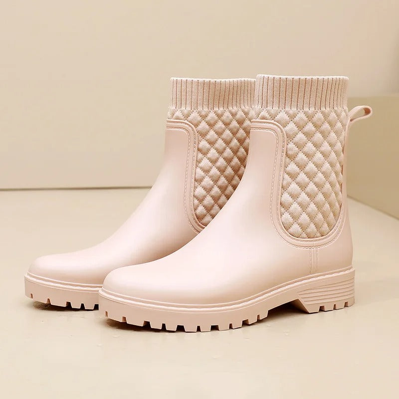 Christa | Damen Trendige Chelsea Stiefel mit Strickdetails