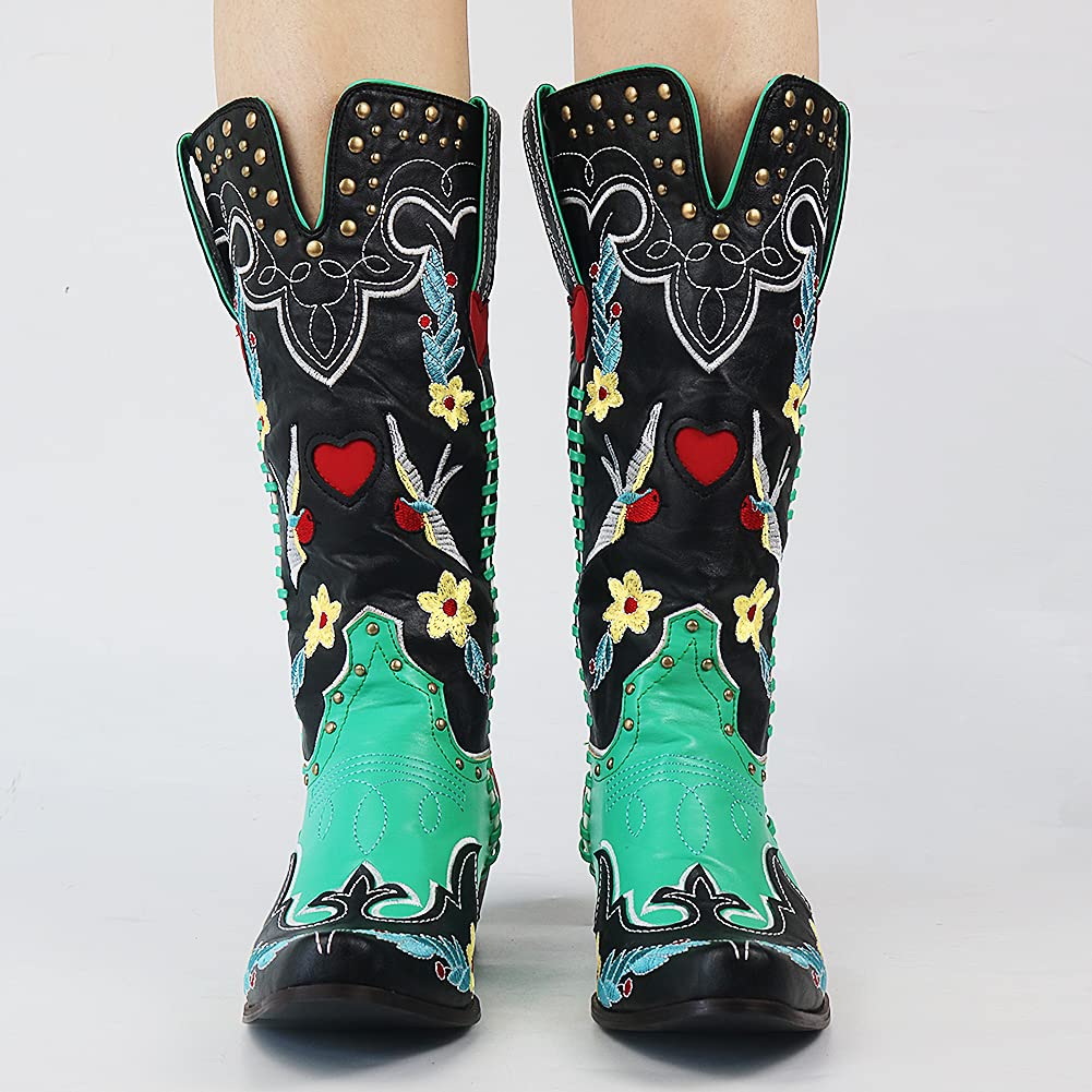 Jasmin | Damen Künstlerische Vintage Hohe Cowboy Stiefel