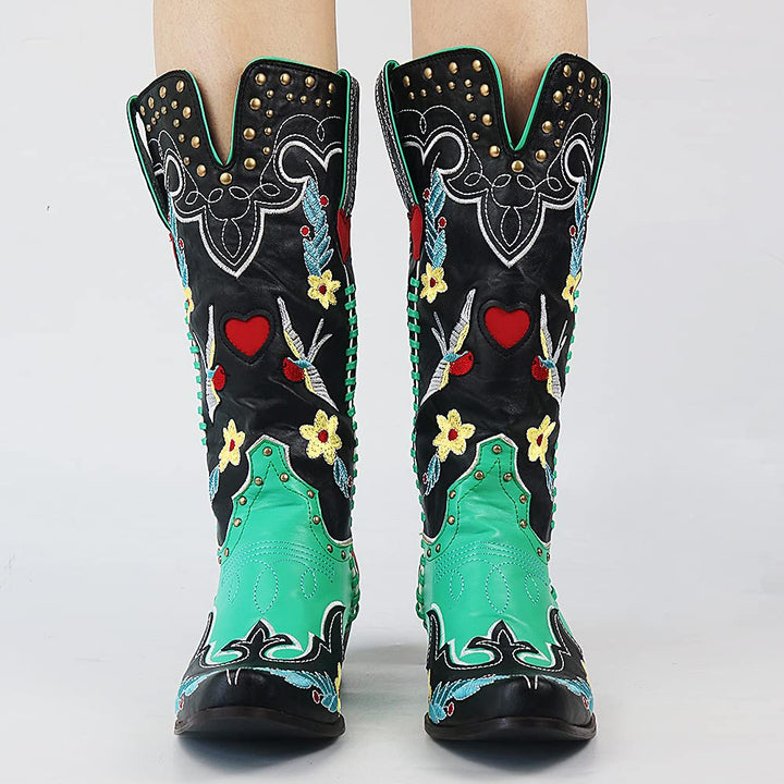 Jasmin | Damen Künstlerische Vintage Hohe Cowboy Stiefel