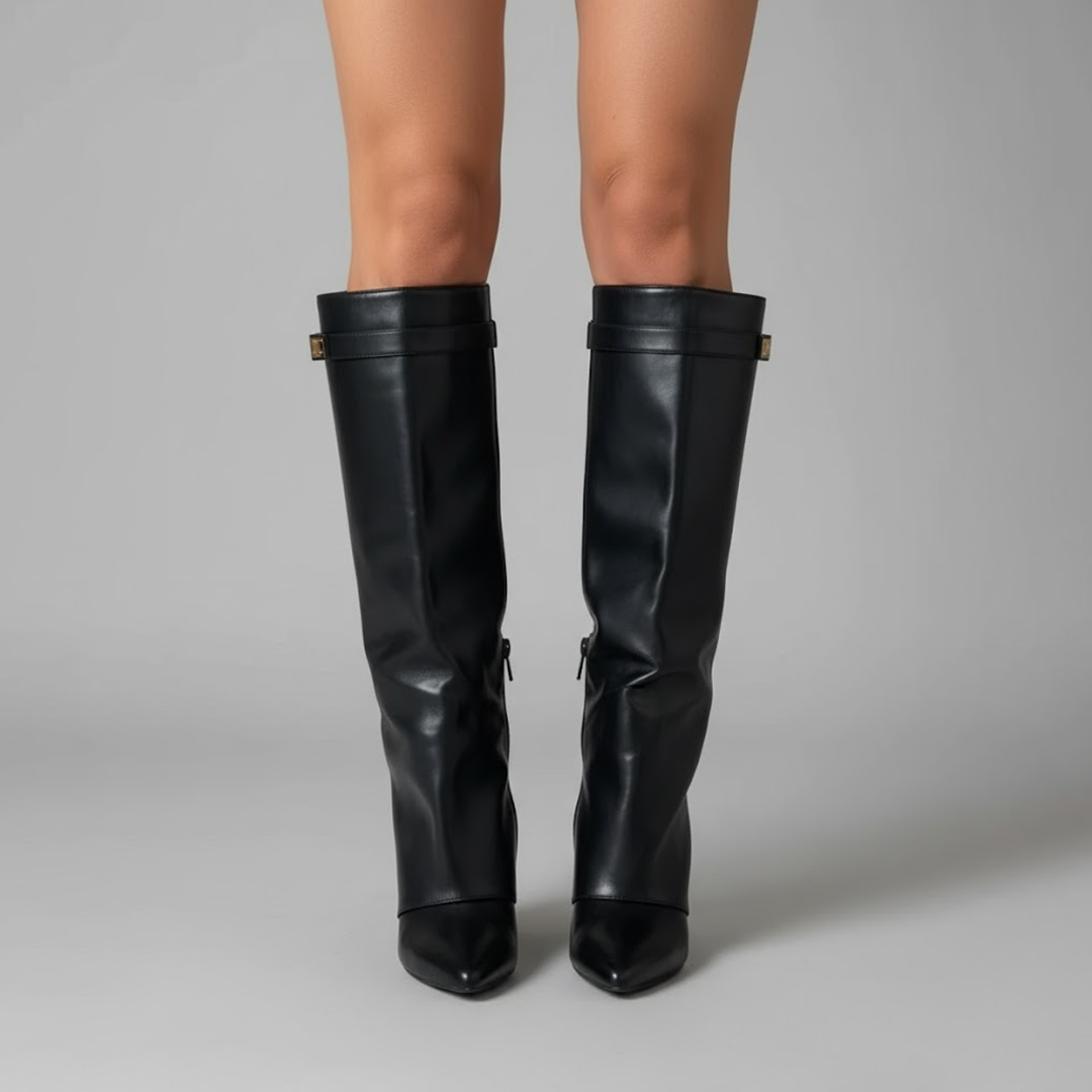 Yvonne | Damen Leder Overknee Stiefel Mit Schnalle