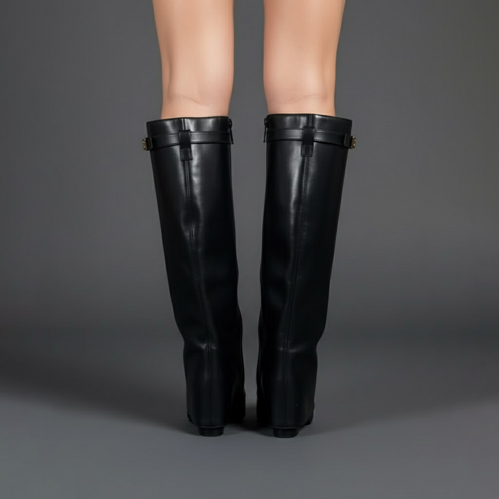 Yvonne | Damen Leder Overknee Stiefel Mit Schnalle