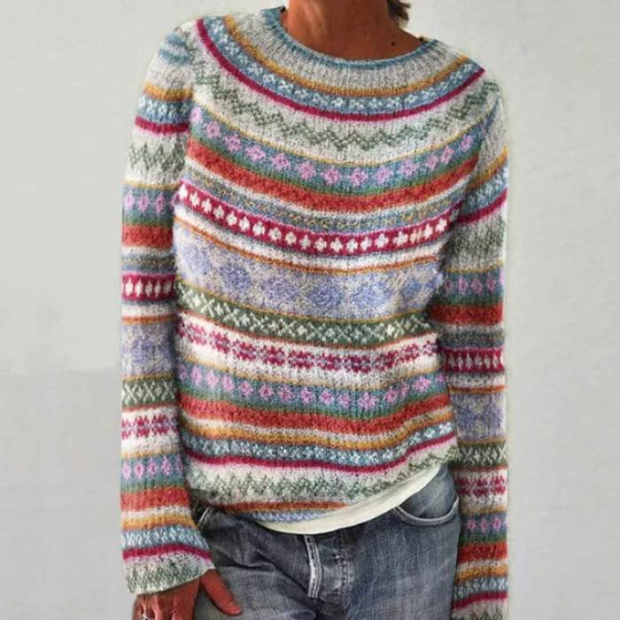 Isabella | Damen Gestreifter Winterstrickpullover - Elle Zürich