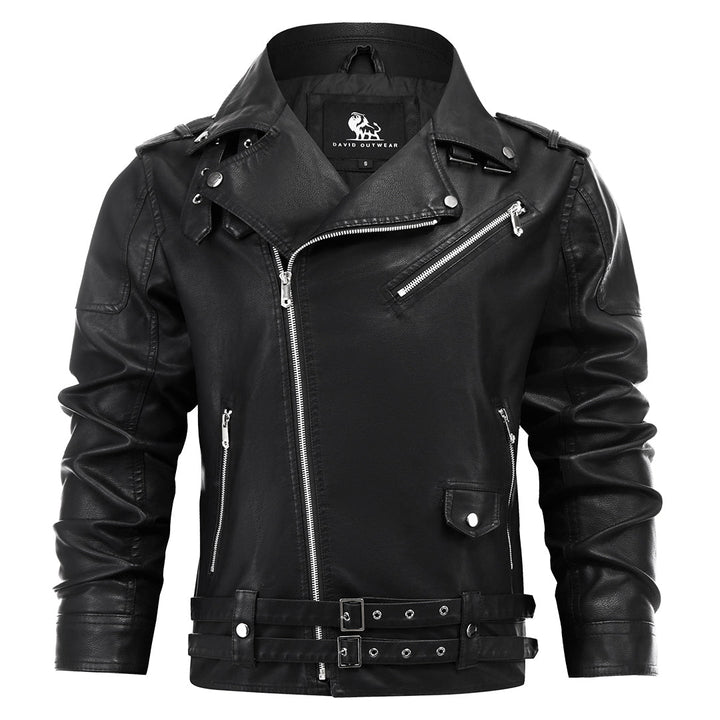 Dominic | Herren Winter Leder Bikerjacke mit Riemen