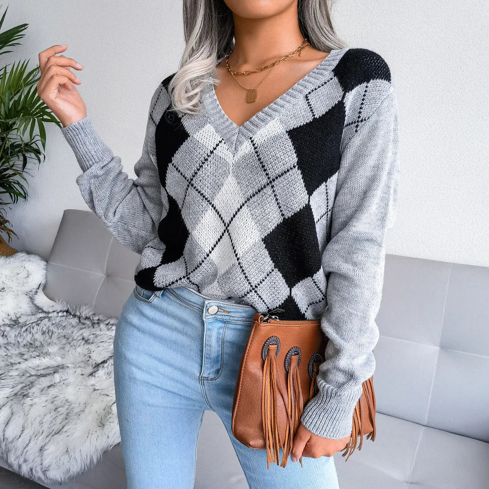Barbara | Damen Winter-Strickpullover mit Rautenmuster und lockerer Passform - Elle Zürich