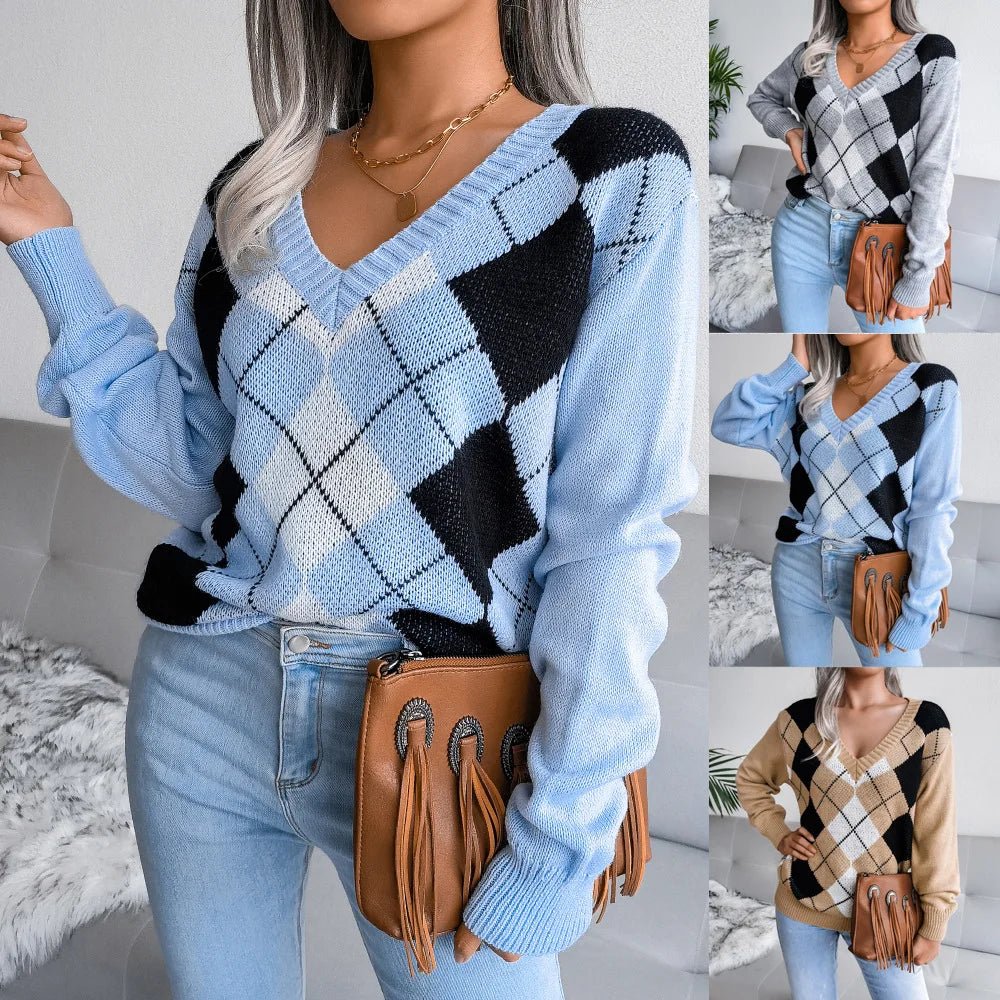 Barbara | Damen Winter-Strickpullover mit Rautenmuster und lockerer Passform - Elle Zürich