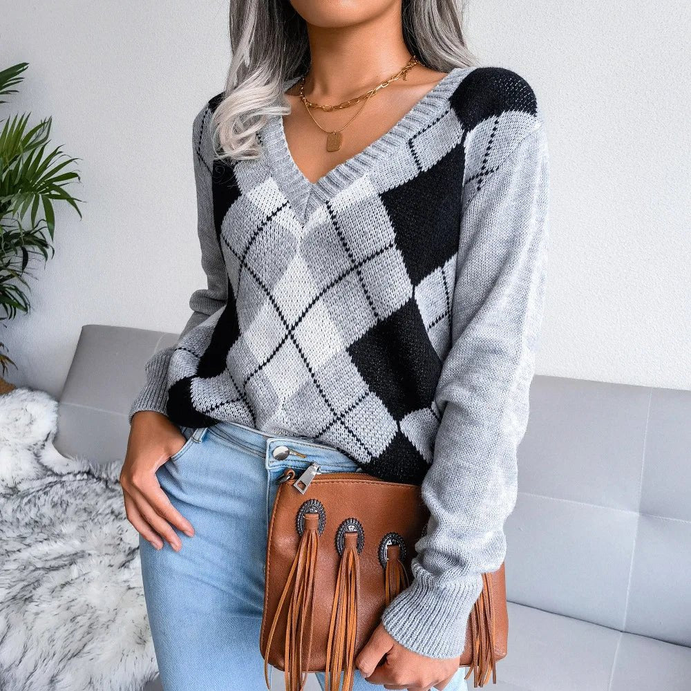 Barbara | Damen Winter-Strickpullover mit Rautenmuster und lockerer Passform - Elle Zürich