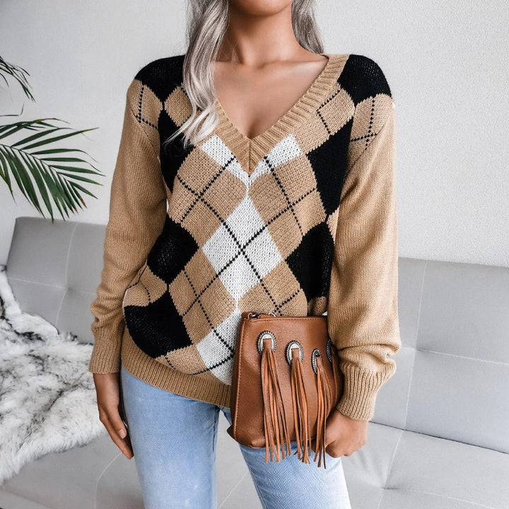 Barbara | Damen Winter-Strickpullover mit Rautenmuster und lockerer Passform - Elle Zürich
