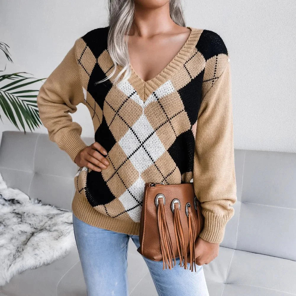 Barbara | Damen Winter-Strickpullover mit Rautenmuster und lockerer Passform - Elle Zürich