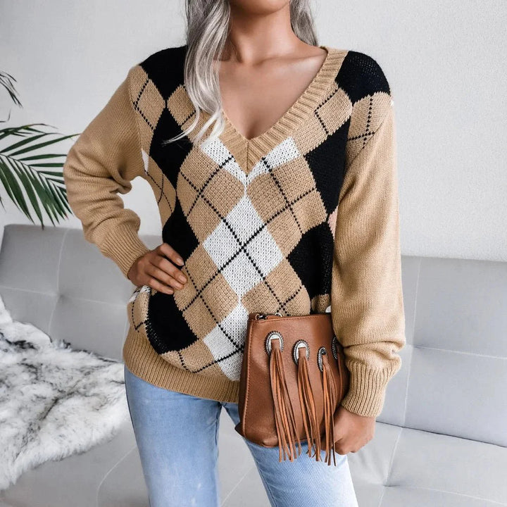 Barbara | Damen Winter-Strickpullover mit Rautenmuster und lockerer Passform - Elle Zürich