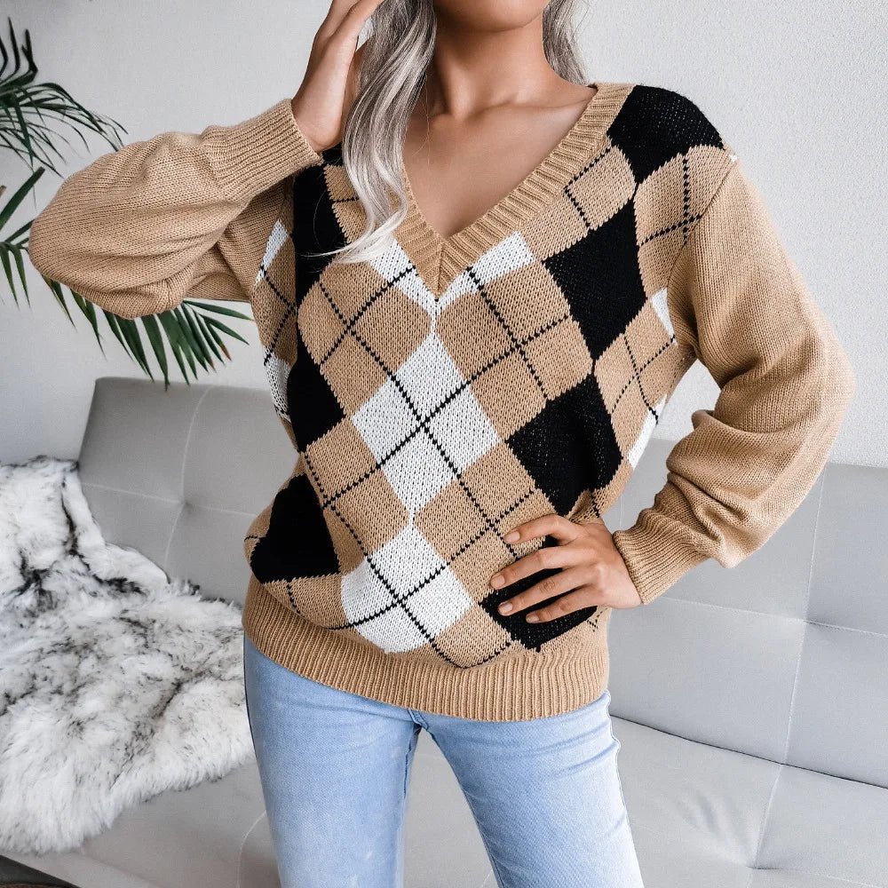 Barbara | Damen Winter-Strickpullover mit Rautenmuster und lockerer Passform - Elle Zürich