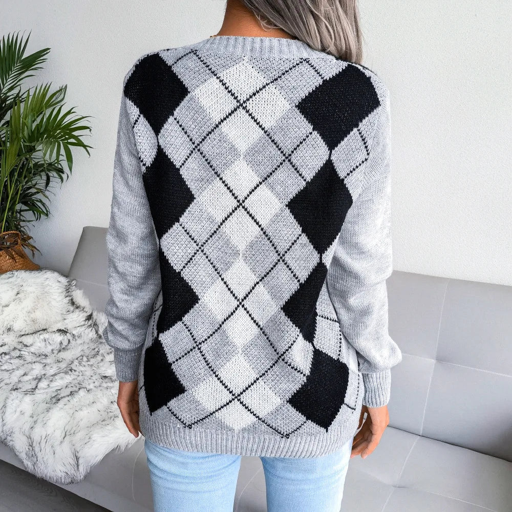 Barbara | Damen Winter-Strickpullover mit Rautenmuster und lockerer Passform - Elle Zürich