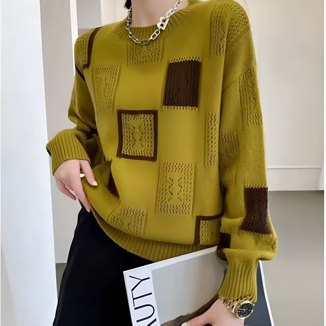 Viola | Damen Winter Strickpullover mit Blockmustern - Elle Zürich