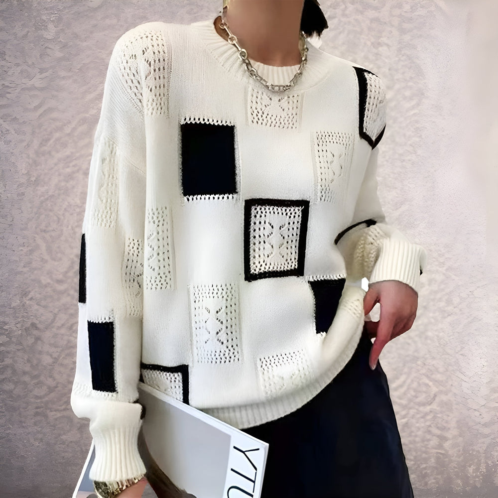 Viola | Damen Winter Strickpullover mit Blockmustern - Elle Zürich