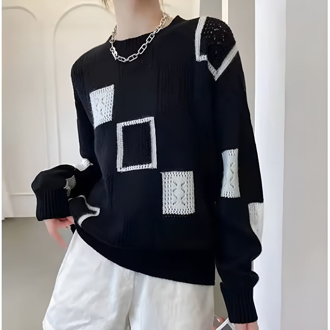 Viola | Damen Winter Strickpullover mit Blockmustern - Elle Zürich