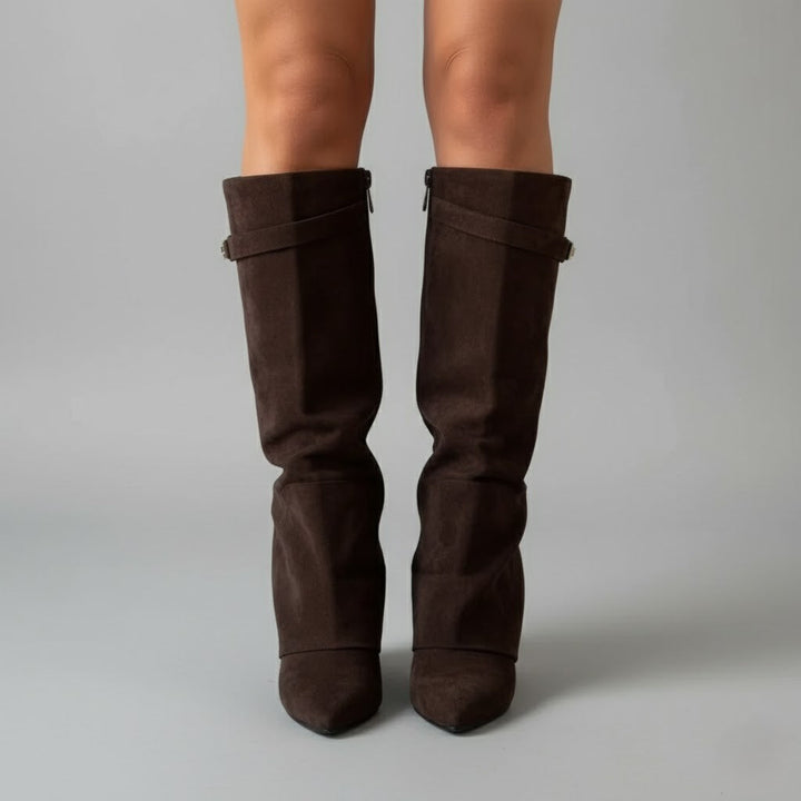 Yvonne | Damen Leder Overknee Stiefel Mit Schnalle