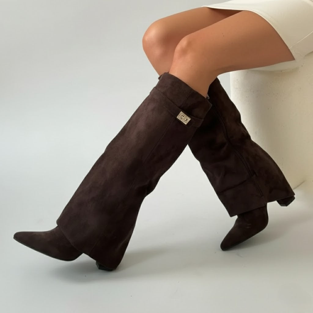 Yvonne | Damen Leder Overknee Stiefel Mit Schnalle