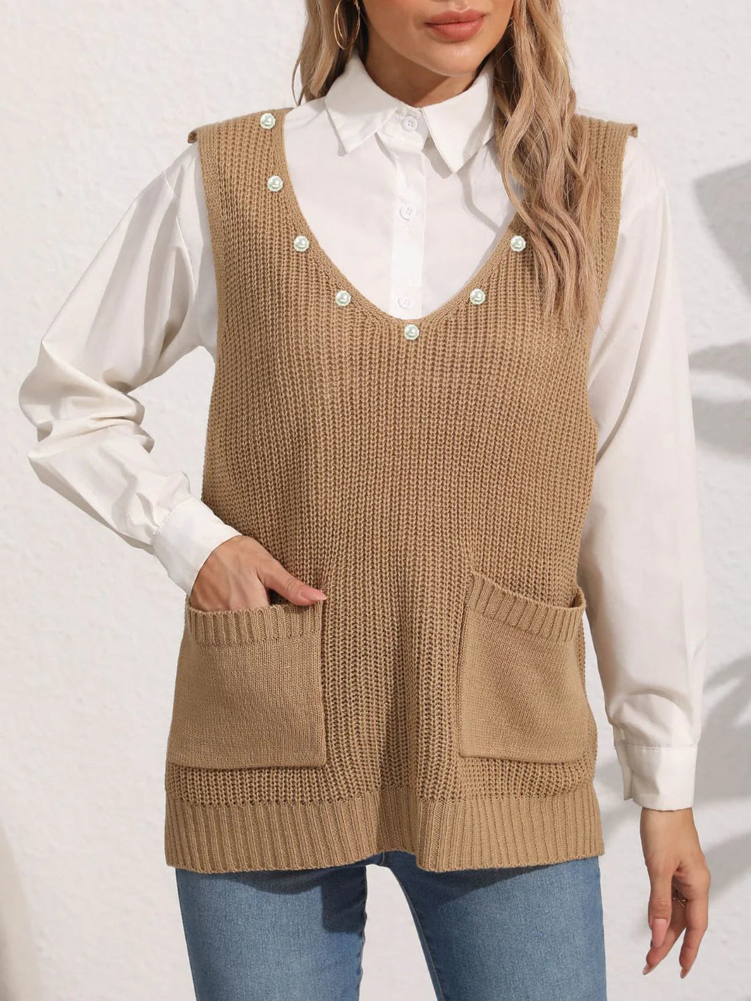 Kathrin | Damen Winter-Pulloverweste mit Perlendetails - Elle Zürich