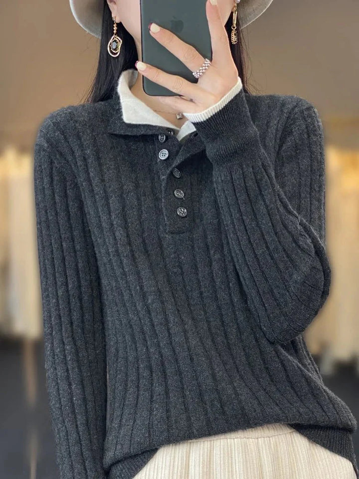 Verena | Damen Winter-Strickpullover mit Knopfleiste am Ausschnitt - Elle Zürich