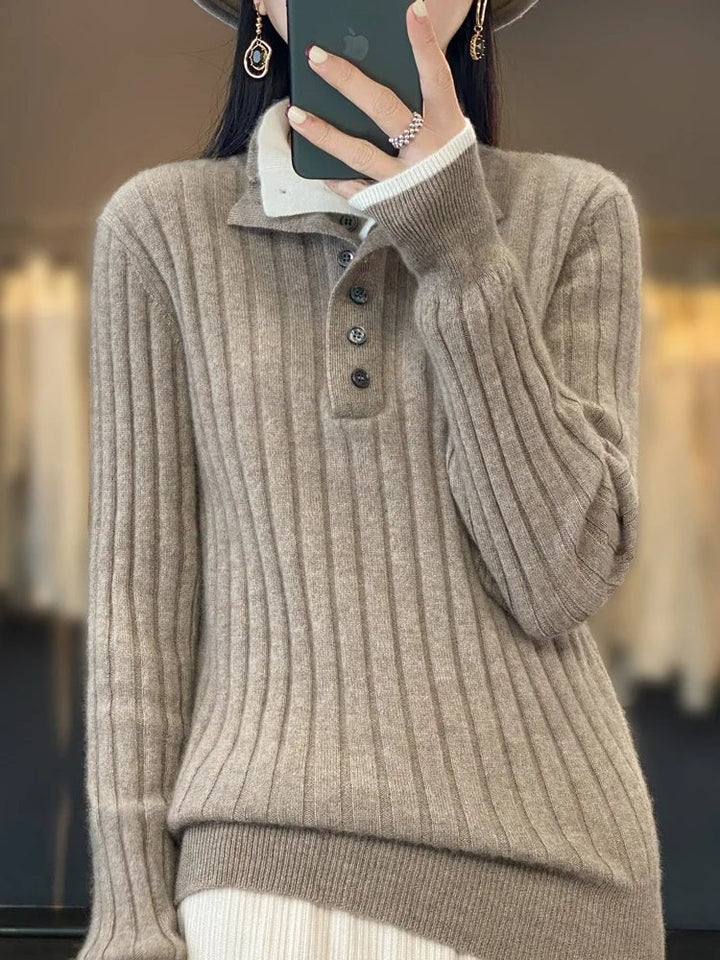 Verena | Damen Winter-Strickpullover mit Knopfleiste am Ausschnitt - Elle Zürich