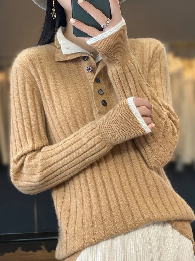 Verena | Damen Winter-Strickpullover mit Knopfleiste am Ausschnitt - Elle Zürich