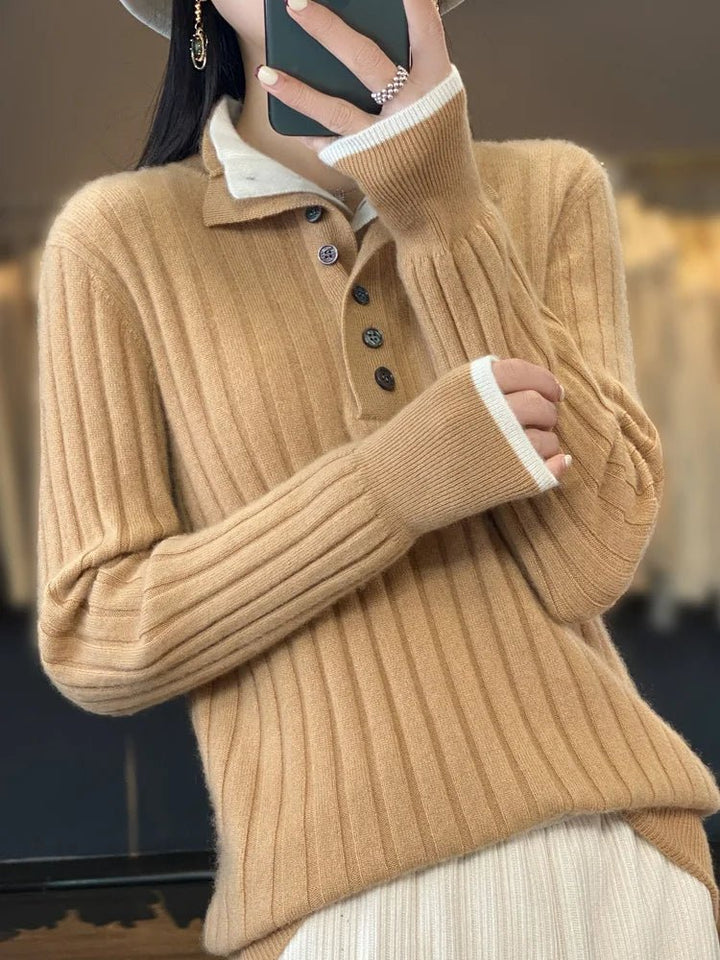 Verena | Damen Winter-Strickpullover mit Knopfleiste am Ausschnitt - Elle Zürich