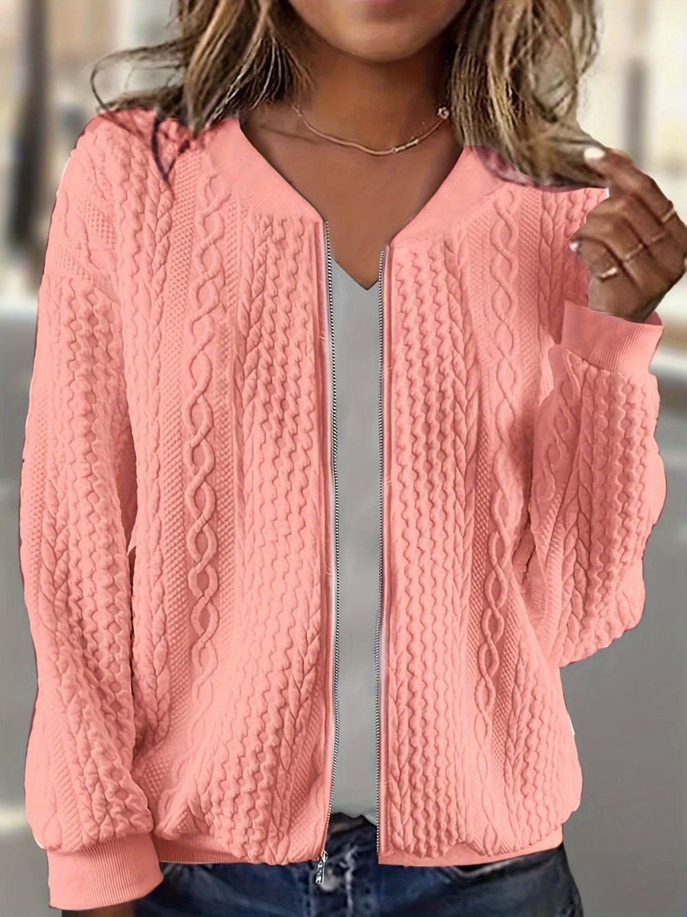 Helena | Damen Winter Zip-Up Strickcardigan mit Struktur - Elle Zürich