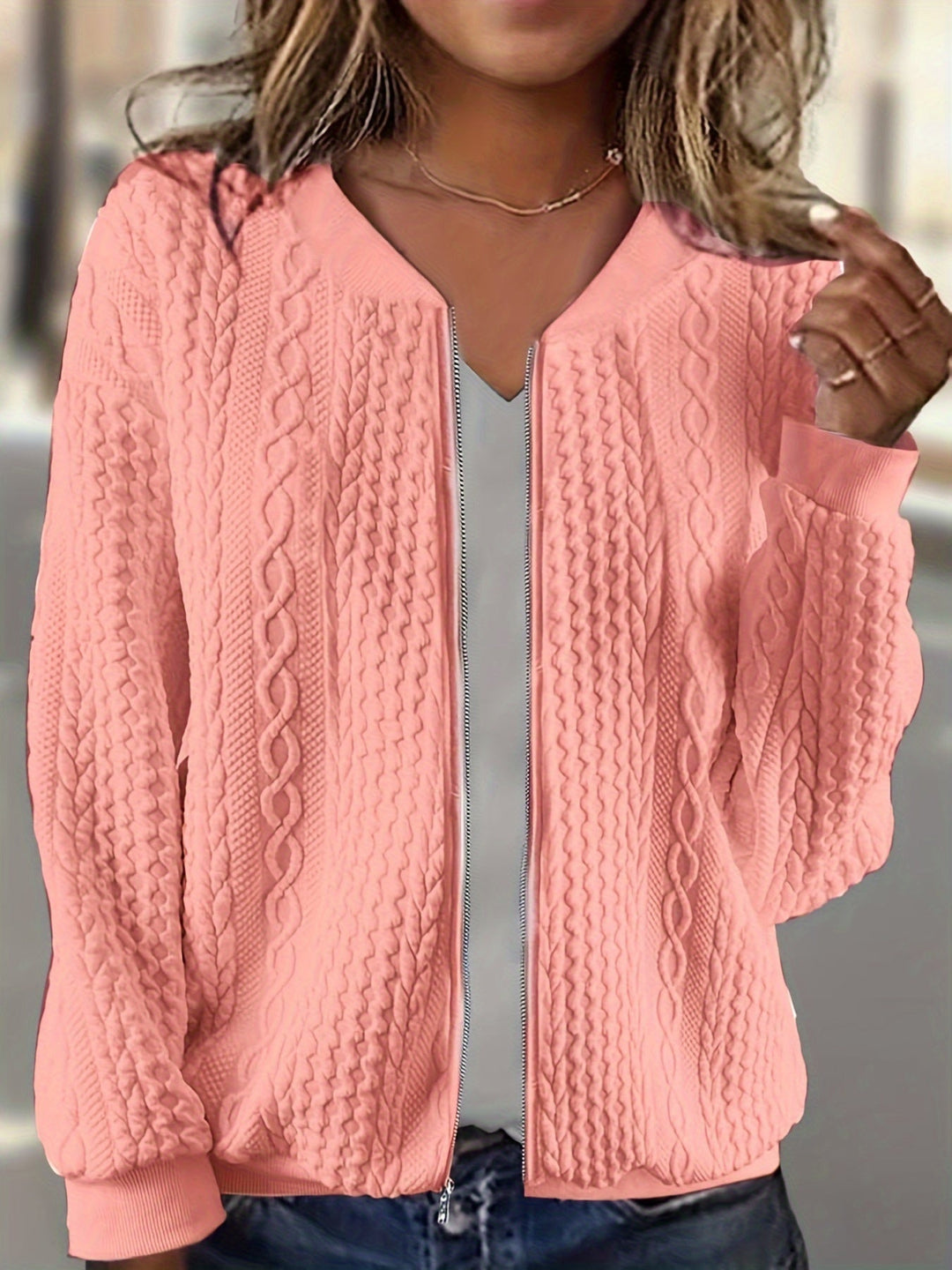 Helena | Damen Winter Zip-Up Strickcardigan mit Struktur - Elle Zürich