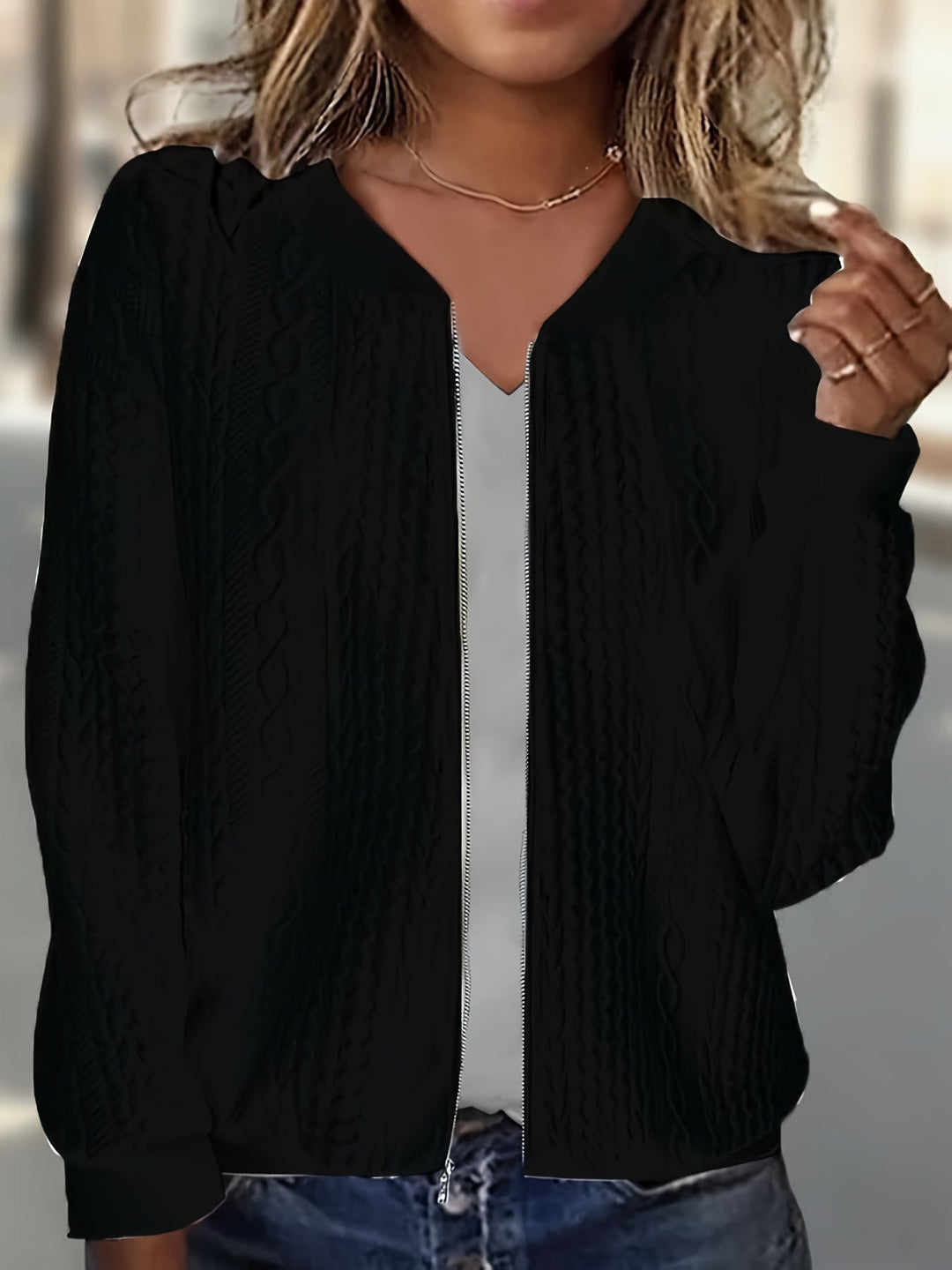 Helena | Damen Winter Zip-Up Strickcardigan mit Struktur - Elle Zürich
