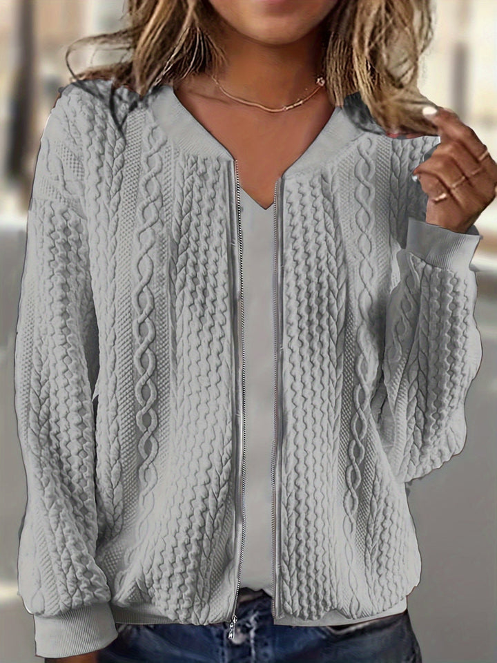 Helena | Damen Winter Zip-Up Strickcardigan mit Struktur - Elle Zürich