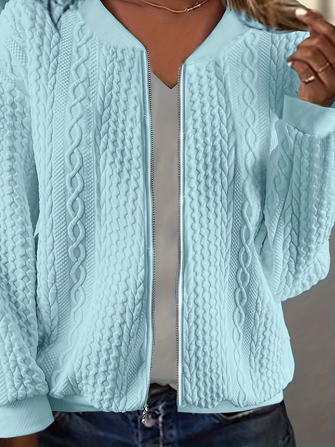 Helena | Damen Winter Zip-Up Strickcardigan mit Struktur - Elle Zürich