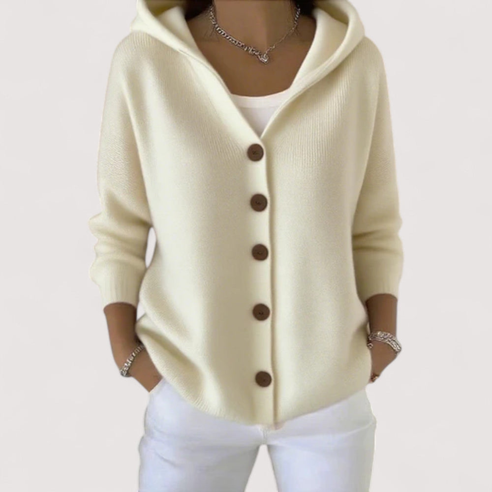 Sabrina | Damen Winter Cardigan mit Knöpfen und Kapuze - Elle Zürich