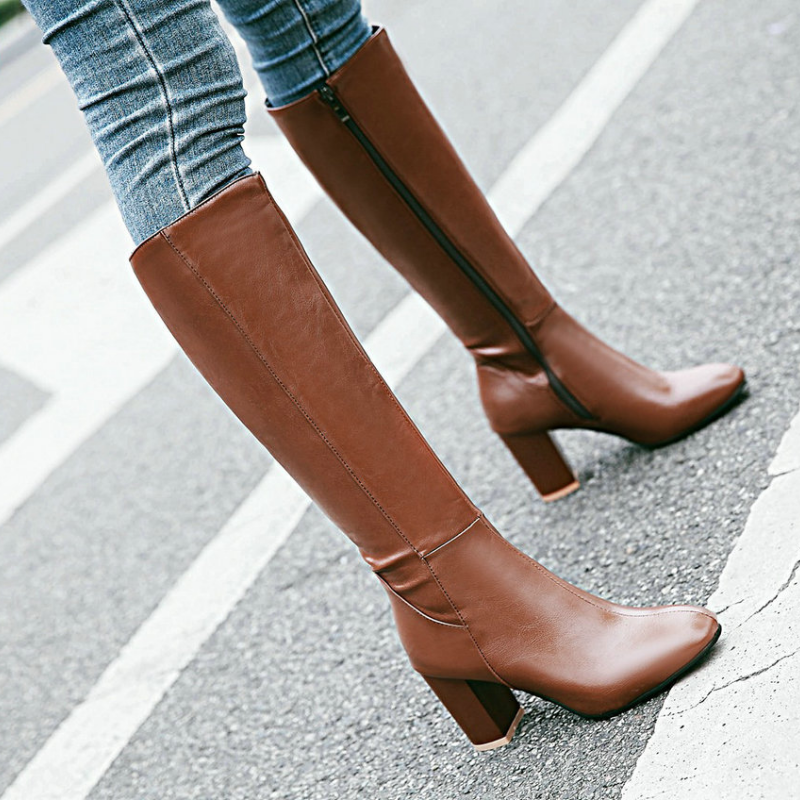 Stefanie | High Heel Reißverschluss Knie Stiefel Damen