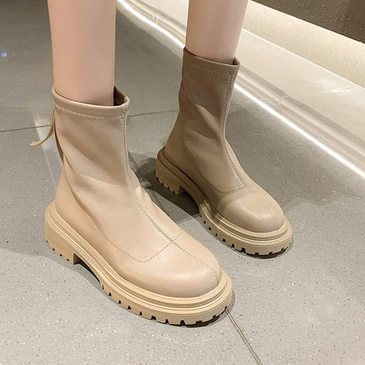 Doris | Damen Moderne Dicke Sohle Wadenlange Stiefel