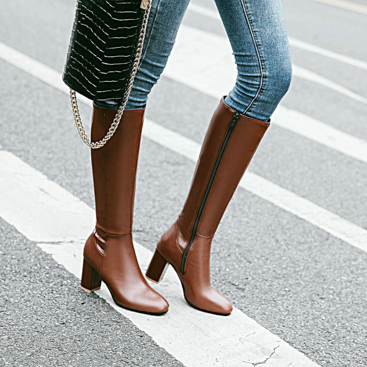 Stefanie | High Heel Reißverschluss Knie Stiefel Damen