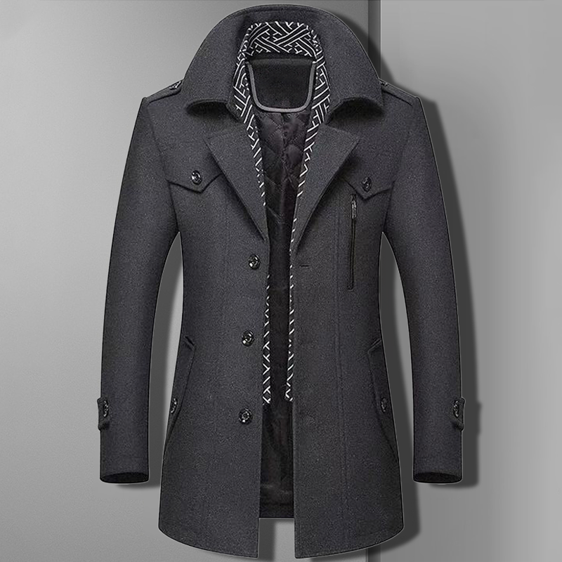 David | Herren Stilvoller Winter Wollmantel mit Reißverschluss