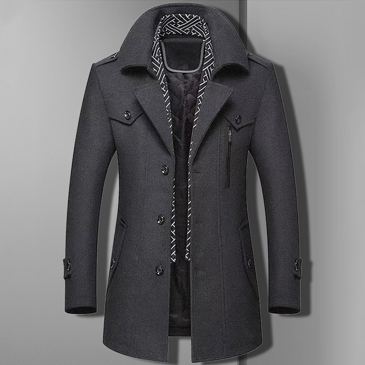 David | Herren Stilvoller Winter Wollmantel mit Reißverschluss