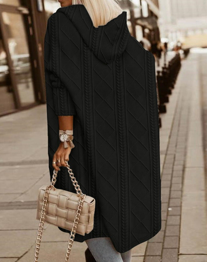 Anna | Damen Winter Strickmantel mit Kapuze und Taschen - Elle Zürich