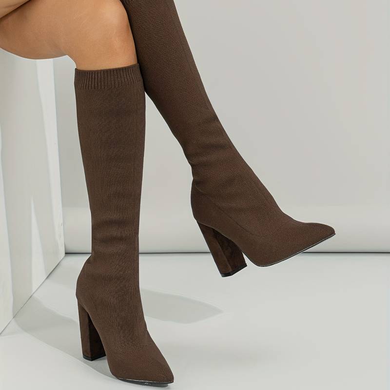 Magdalena | Trendige Damen Strickstiefel mit Hohem Absatz
