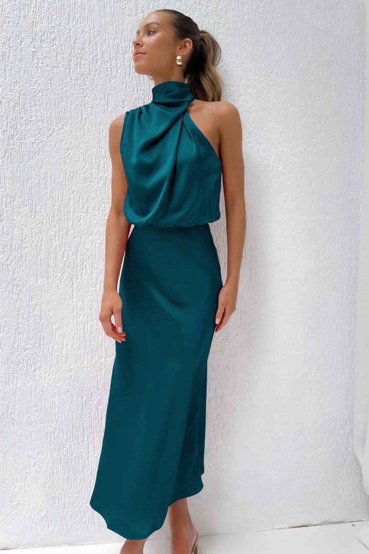 Claudia | Elegantes Halterneck Satin Kleid - Elle Zürich