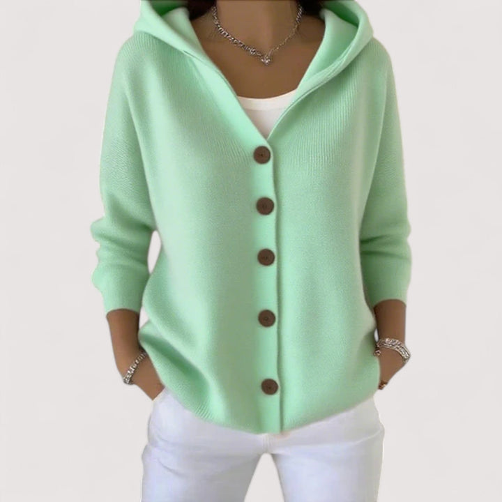 Sabrina | Damen Winter Cardigan mit Knöpfen und Kapuze - Elle Zürich