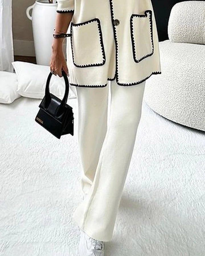 Daniela | Damen Elegantes Lang Cardigan und Weite Hose Set - Elle Zürich