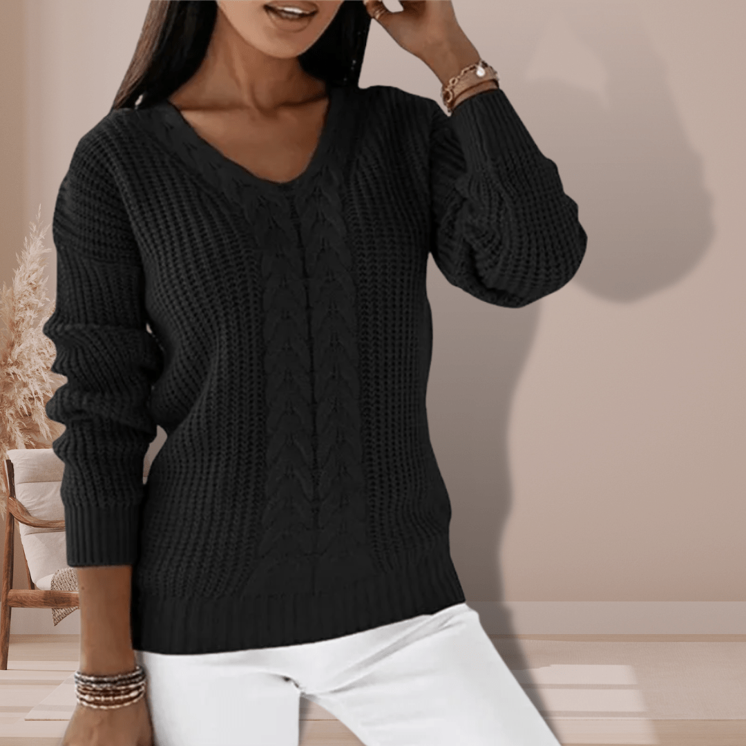 Jessica | Damen Winterpullover mit V-Ausschnitt und Zopfmuster - Elle Zürich