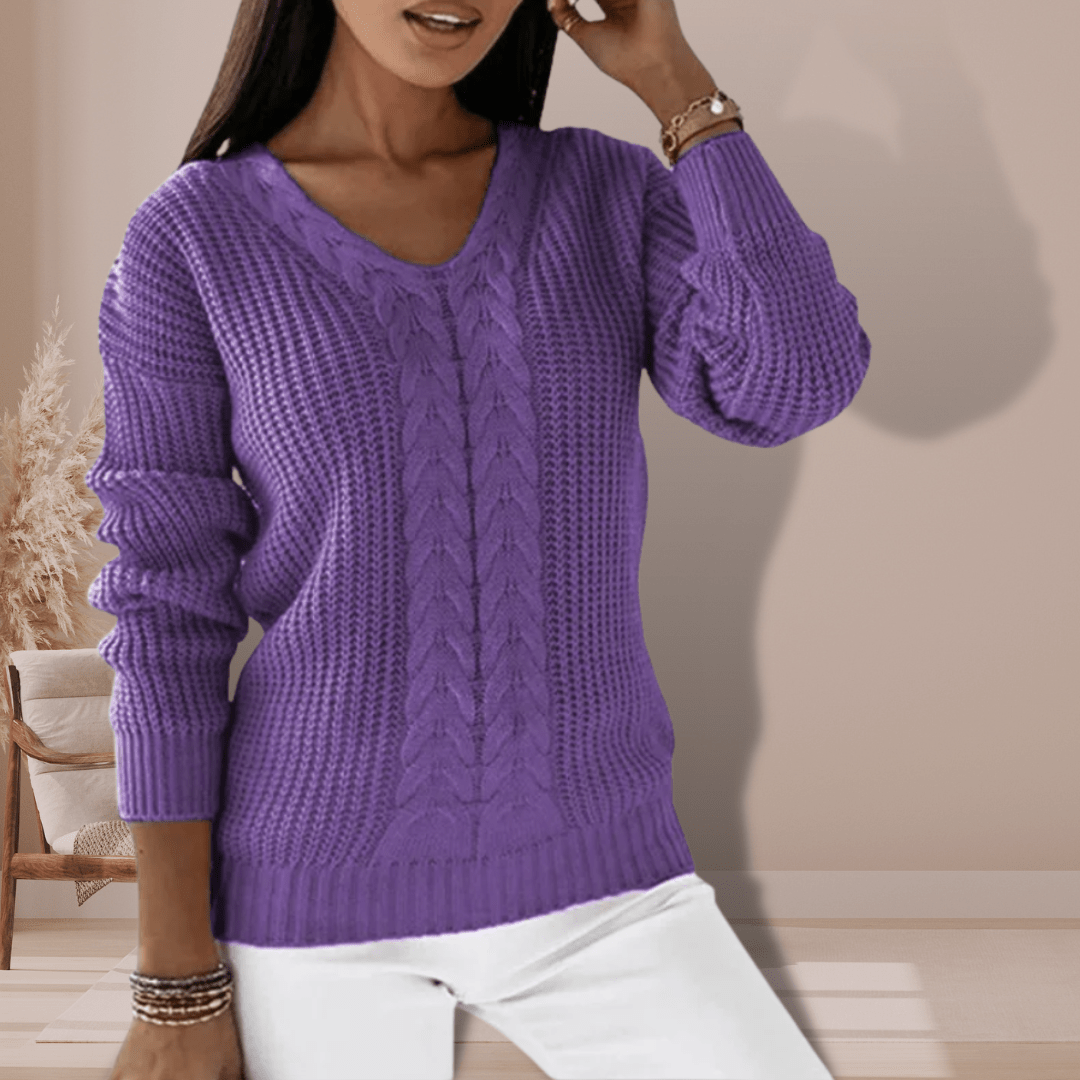 Jessica | Damen Winterpullover mit V-Ausschnitt und Zopfmuster - Elle Zürich