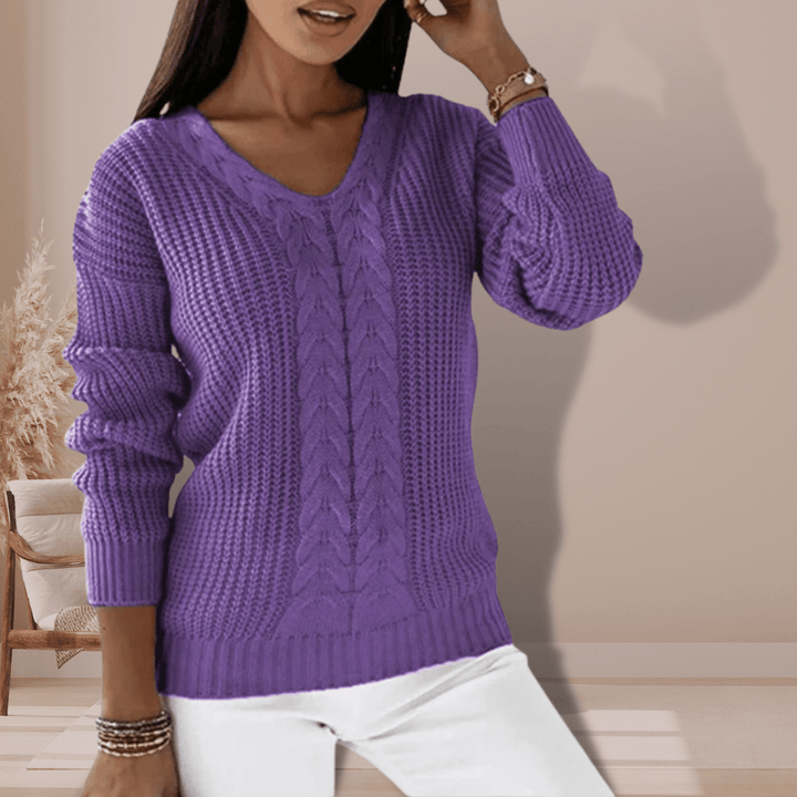 Jessica | Damen Winterpullover mit V-Ausschnitt und Zopfmuster - Elle Zürich