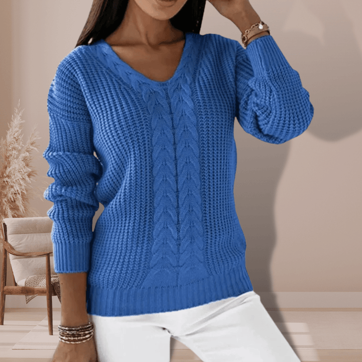 Jessica | Damen Winterpullover mit V-Ausschnitt und Zopfmuster - Elle Zürich