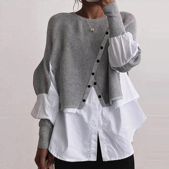 Andrea | Damen Lagenlook Stricktop mit Knopfdetail - Elle Zürich